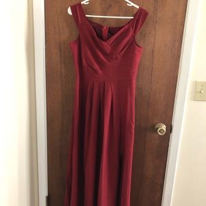 Dark red floor length dress
